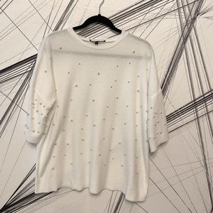 White Pearls beaded Soft T-Shirt L